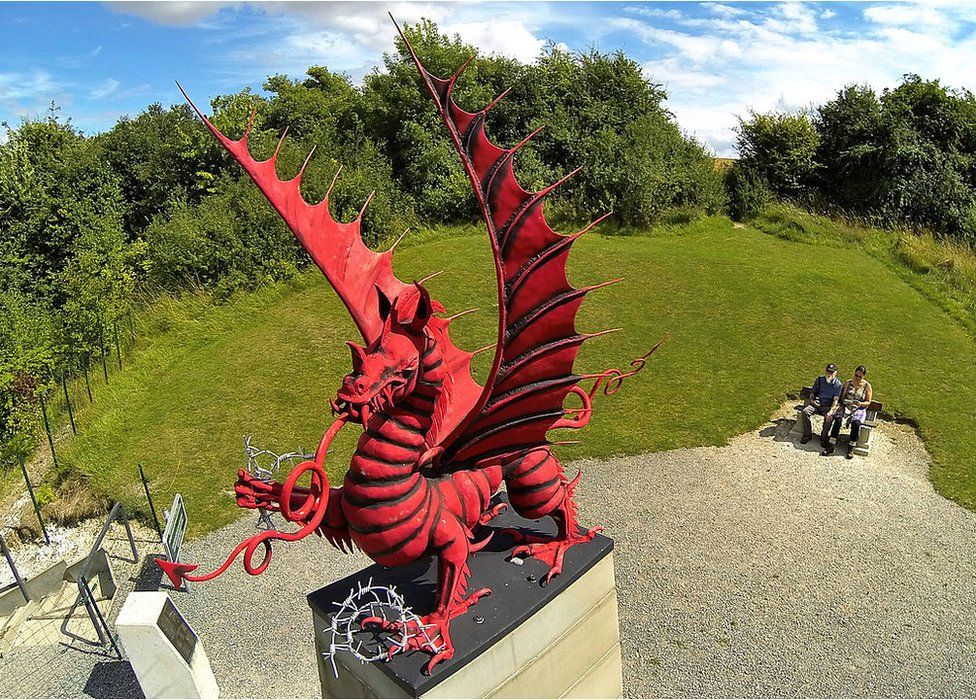 Statue of a Welsh Dragon in Mametz, in memory of the 38th Welsh Division