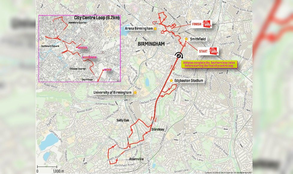 The Birmingham marathon route