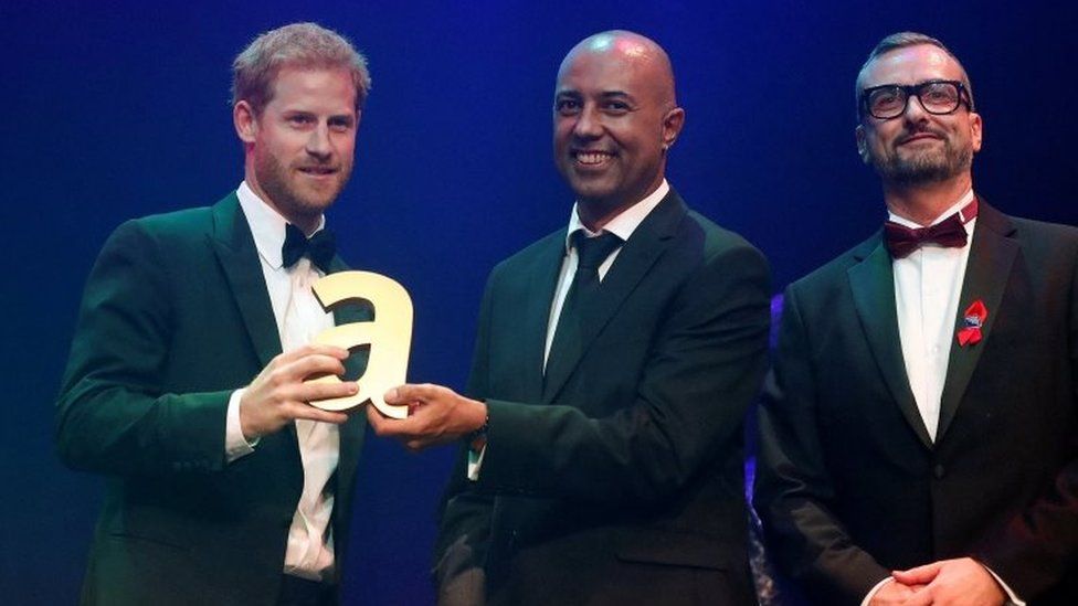 Prince Harry receives a posthumous Attitude Legacy Award on behalf of his mother Diana