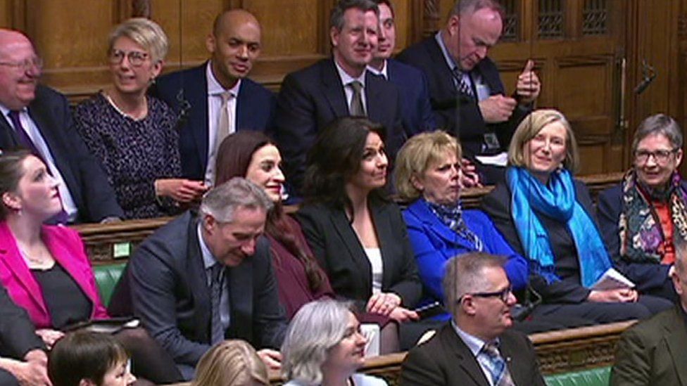 Heidi Allen (fourth from right), Anna Soubry and Sarah Wollaston (l-r) appear in Parliament with the Independent Group