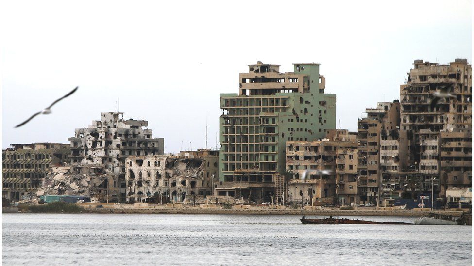 Damaged seafront of Benghazi
