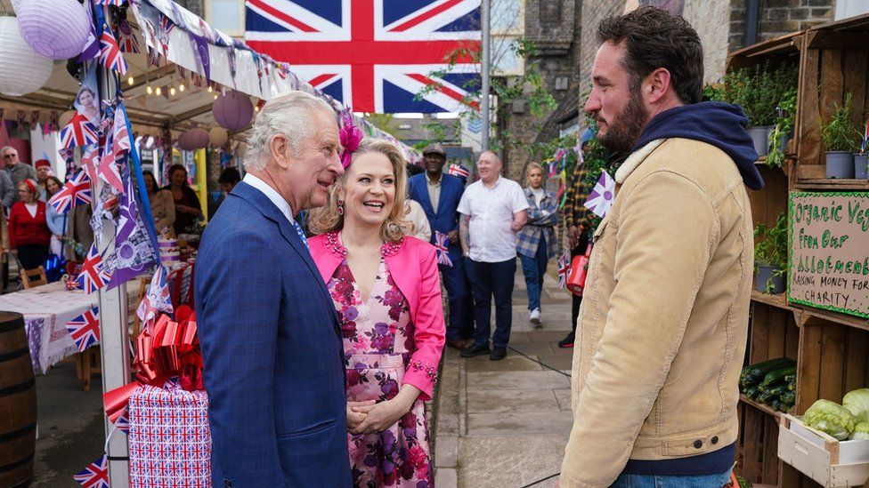 Prince Charles speaks to members of the EastEnders cast
