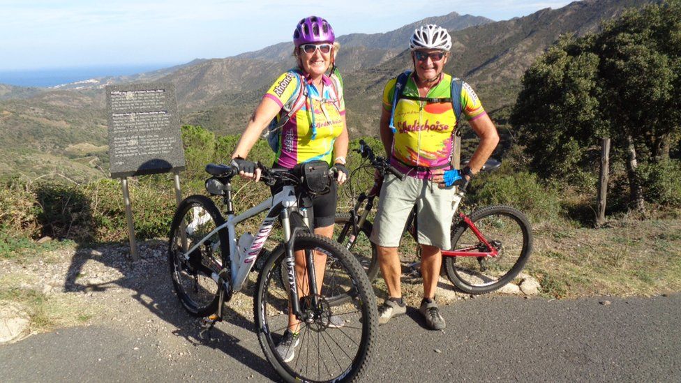 Two British tourist cyclists Patrick and Liz