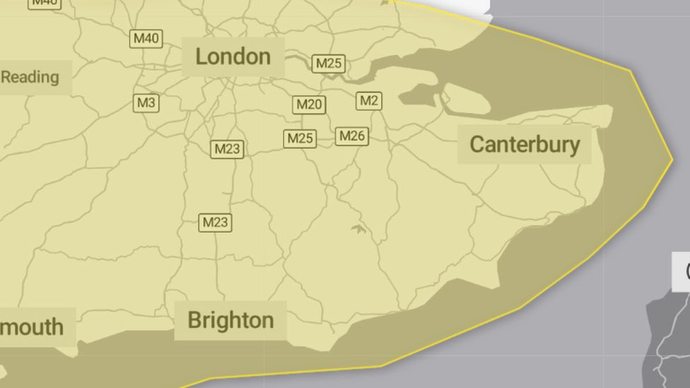 Map showing yellow weather warning