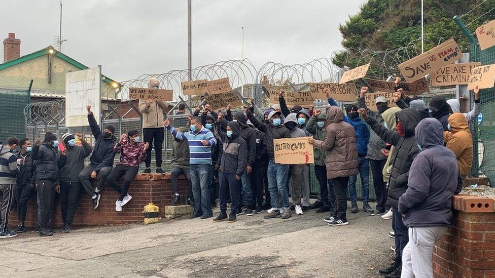 About 40 people took part in the protest outside the camp