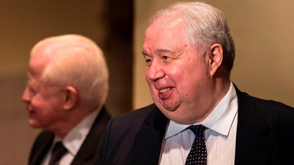 Russian Ambassador to the US Sergey Kislyak (R) speaks with others and smiles after a foreign policy speech by Republican US Presidential hopeful Donald Trump at the Mayflower Hotel April 27, 2016 in Washington, DC.