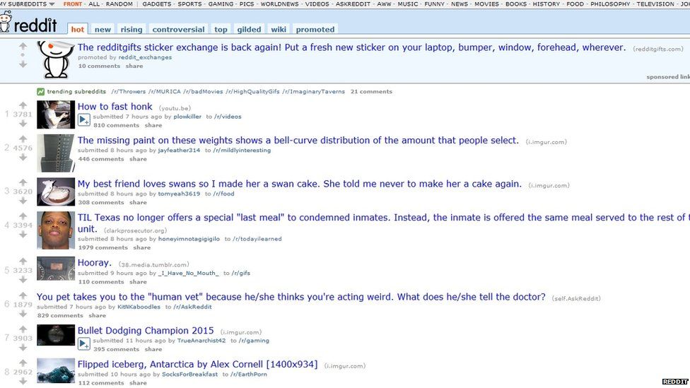 The front page of Reddit