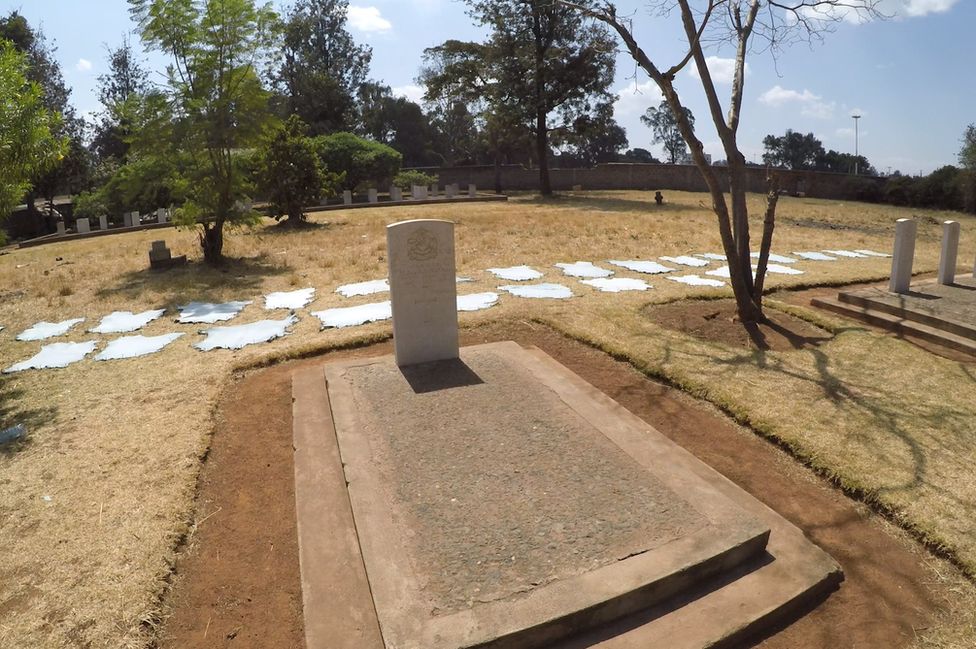 Kairokor cemetery in Nairobi where cow hides surround the memorial.