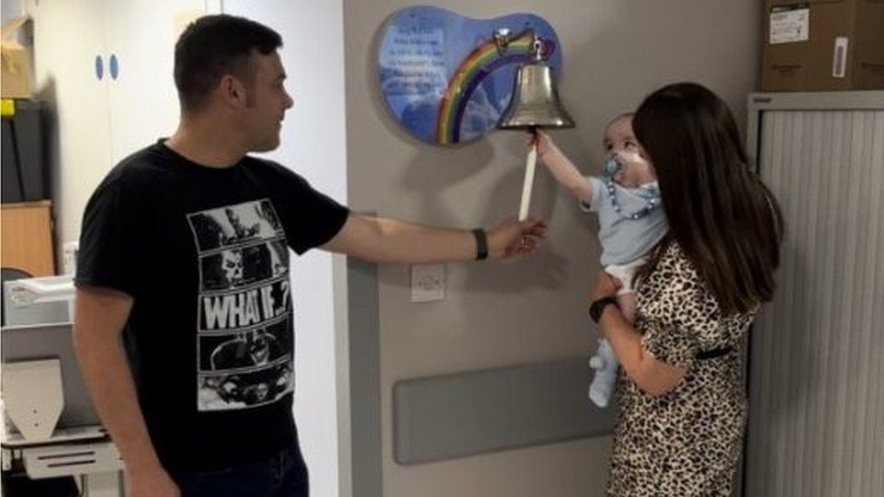 Jakob ringing the bell in hospital