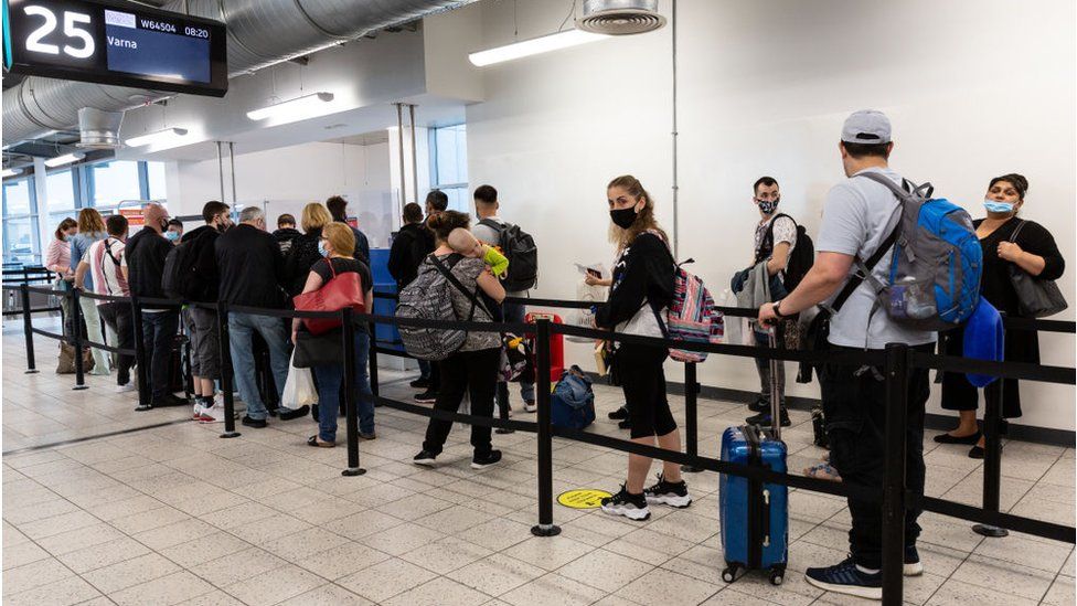 Passengers waiting to board a flight