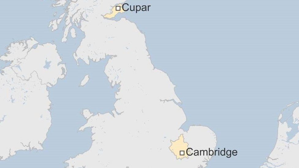 Graphic showing distance between Cupar and Cambridge