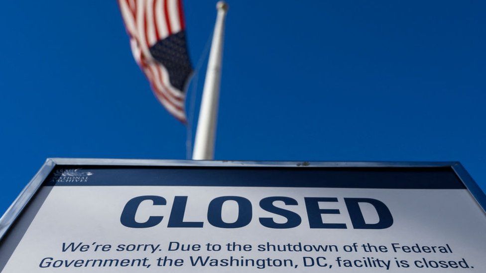 A sign is displayed on a government building that is closed because of a US government shutdown in 2018