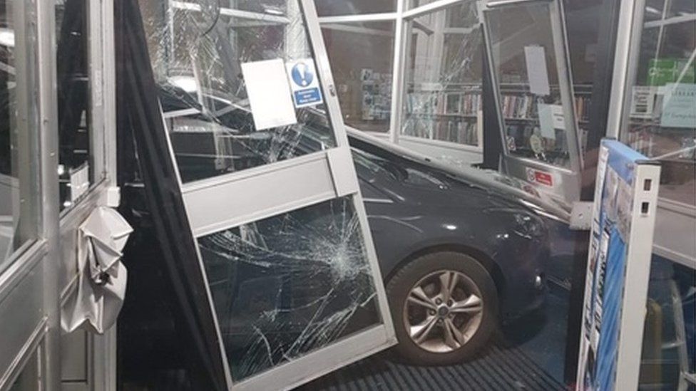 Car smashed through entrance of Bridgemary Library