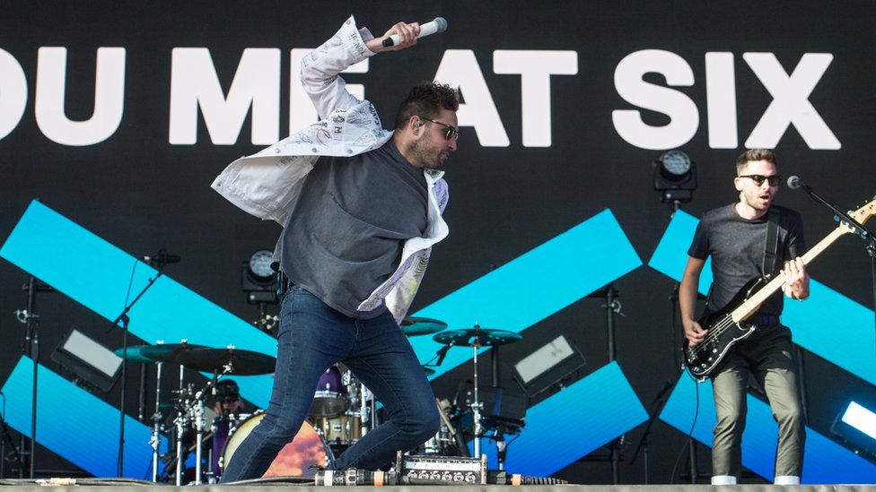 Josh Franceschi of You Me At Six performs on stage during Leeds Festival 2019 at Bramham Park