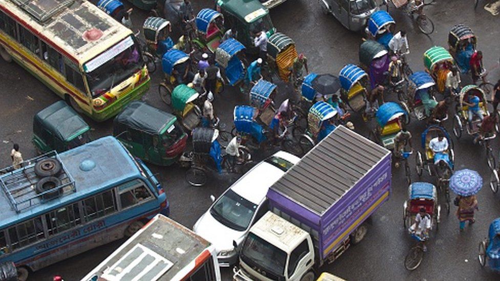 Cycle rickshaws and auto-rickshaws in the Bangladeshi capital Dhaka (file photo)