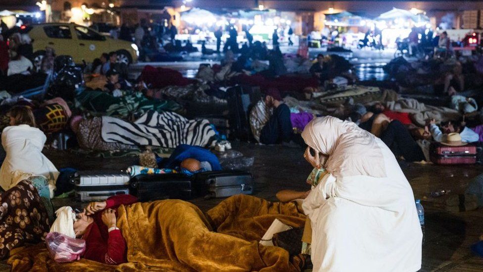 People sleeping on the streets in central Marrakesh