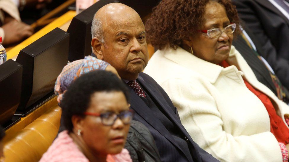 Pravin Gordhan in parliament during motion of no-confidence