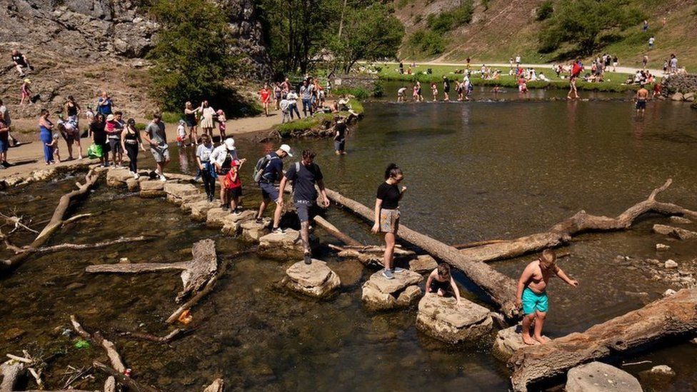 Dovedale stepping stones on a sunny day