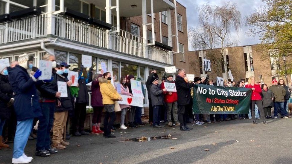 Protesters outside Wrexham Guildhall