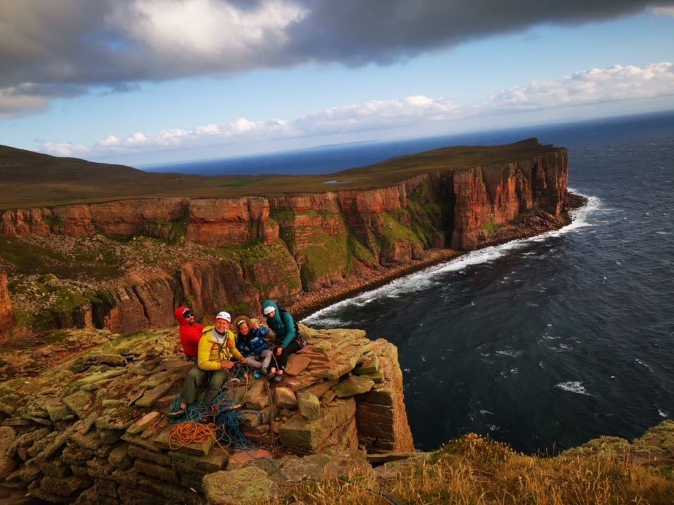 climbing party on top of the Old Man of Hoy