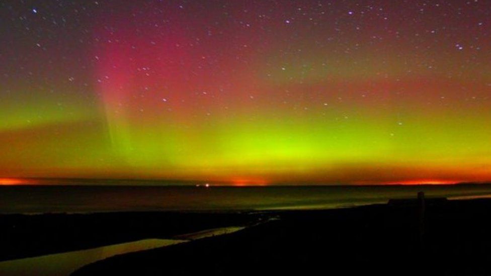 A picture of the northern lights s over the Isle of Man