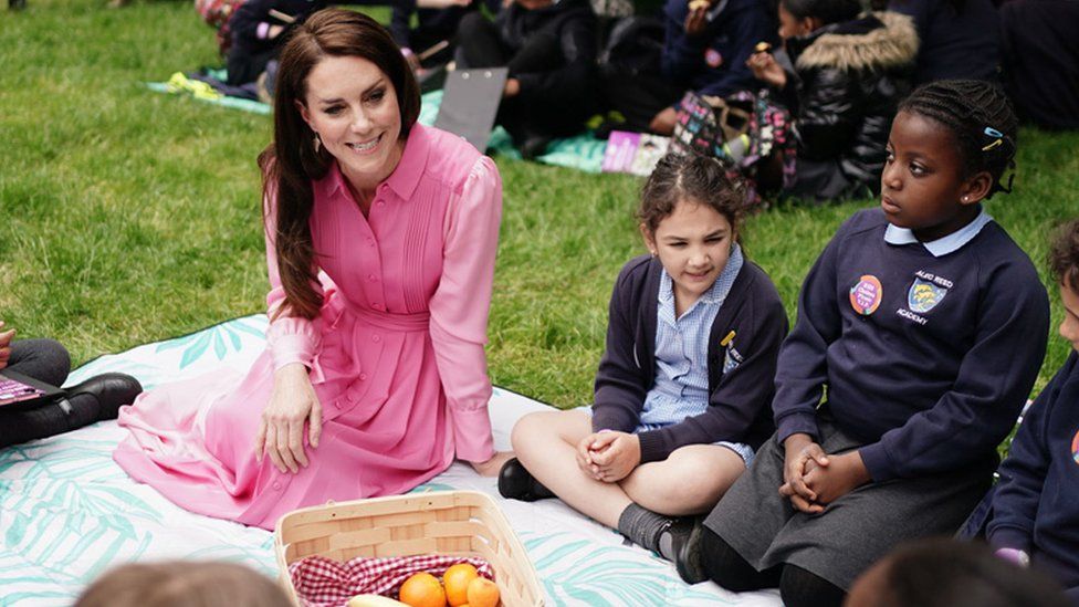 Catherine, Princess of Wales hosts a children's picnic at a newly created garden at Chelsea Flower Show, in London, Britain, May 22, 2023.