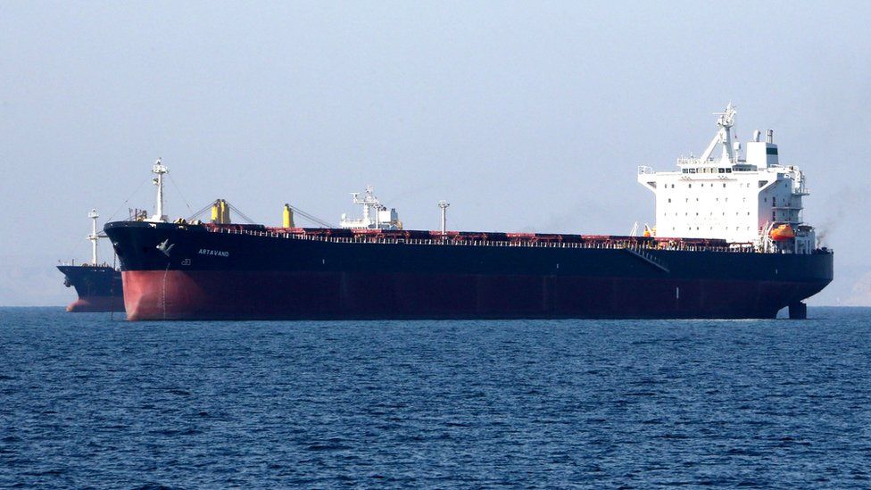An oil tanker off the Iranian port of Bandar Abbas on 30 April 2019