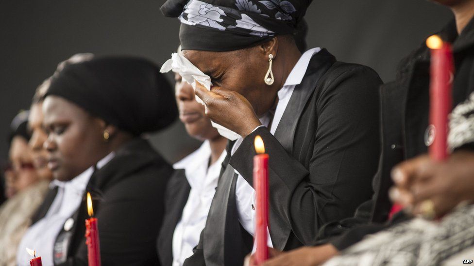 Widows of killed workers at a service in Marikana