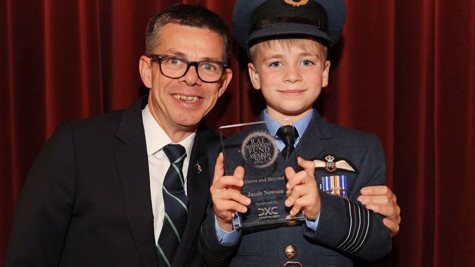 Jacob Newson with his RAF charity award