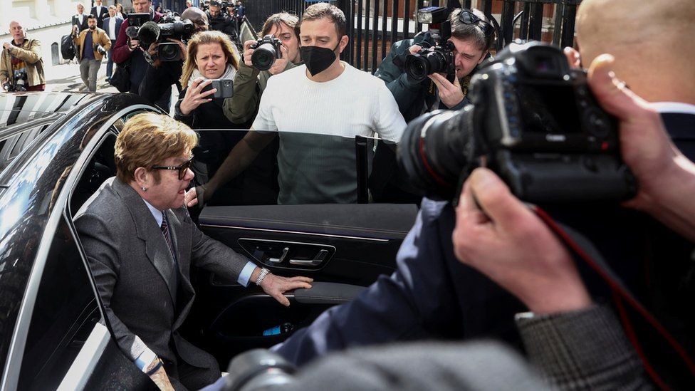 Elton John arrives at the High Court in London, Britain March 27, 2023.