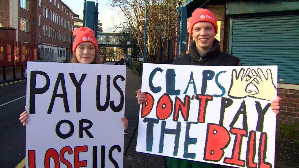 Junior doctors on the picket line at the Royal Victoria Hospital in Belfast