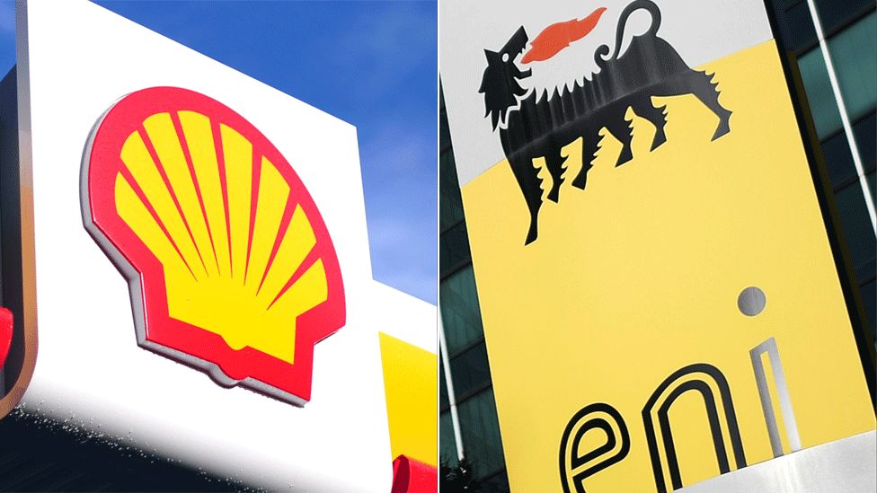 Shell and Eni logos composite image