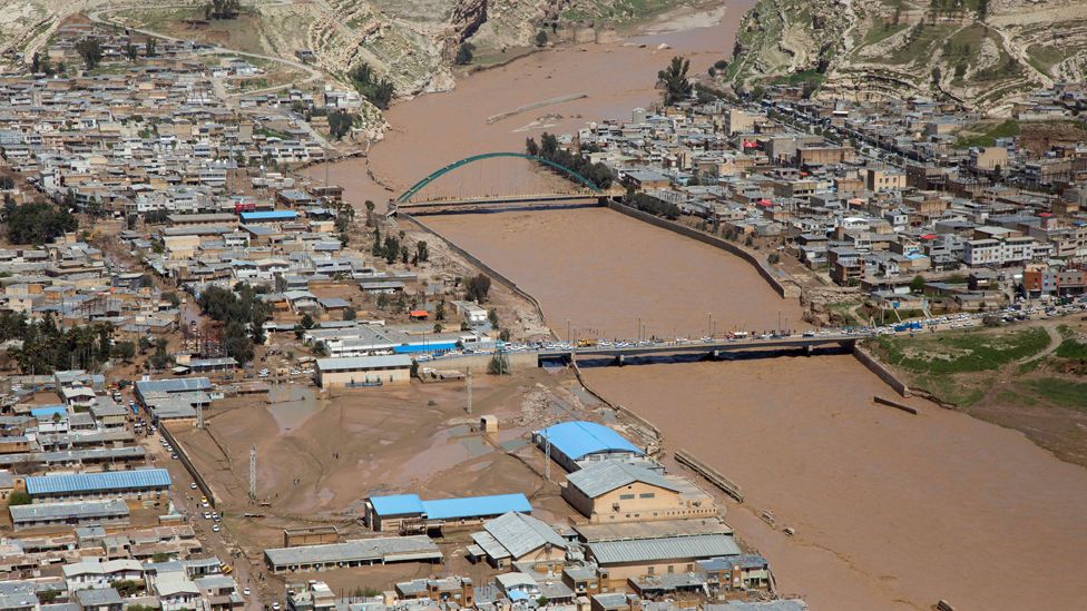 Overhead view of flooding in Poldokhtar, Lorestan Province, Iran
