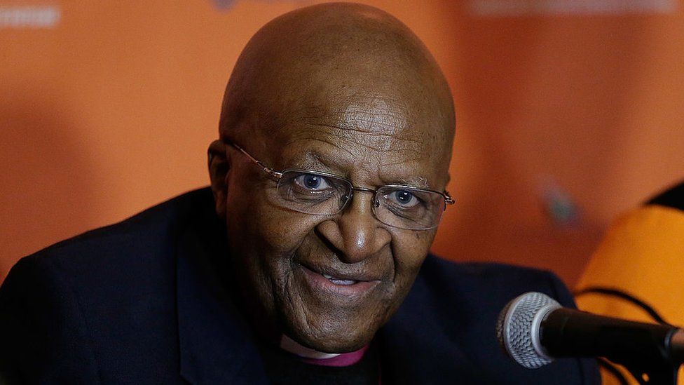 Archbishop Desmond Tutu attends 2014 Shared Interest Awards gala at Gotham Hall on February 27, 2014 in New York City