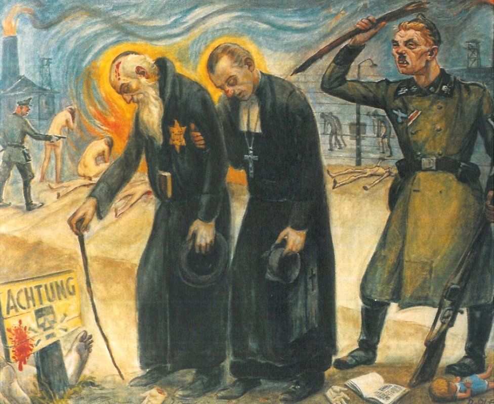 Olère painting - Jewish and Christian victims/SS guard (courtesy of Auschwitz-Birkenau Memorial)