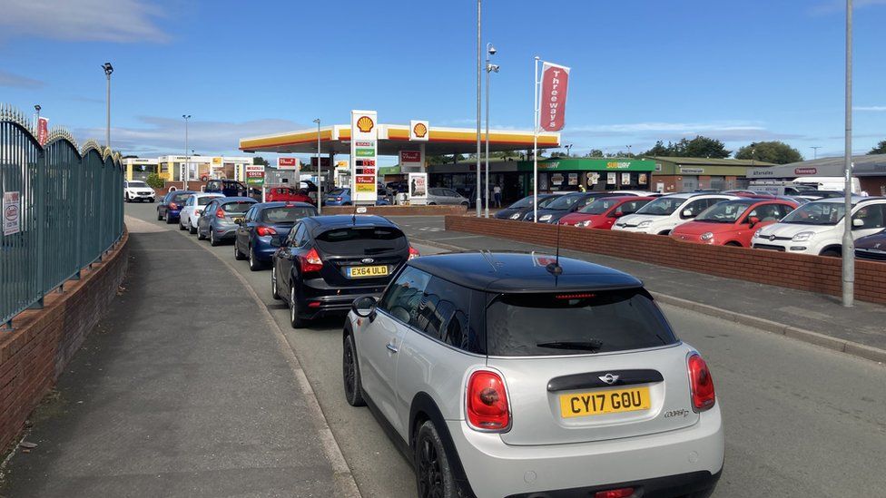 Petrol Station queues on Friday at the Esso Station in Abergele