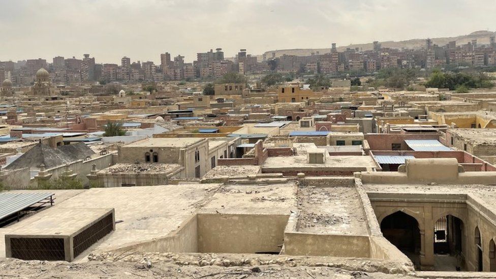 View of the City of the Dead, a series of vast Islamic-era necropolises and cemeteries in Cairo, where hundreds of poor Egyptians live next to the dead