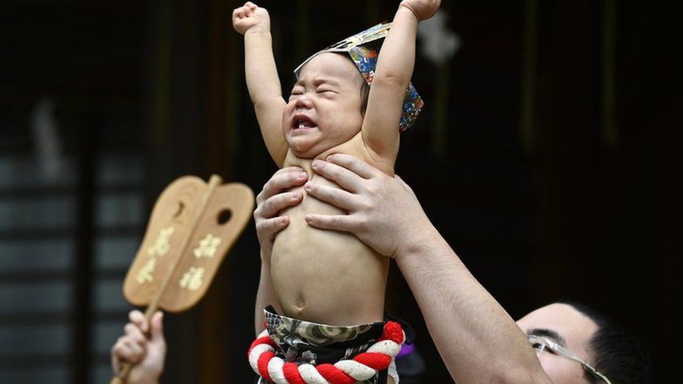 Crying baby at Japanese festival
