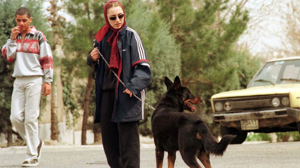Dog wakling in Tehran, 1999