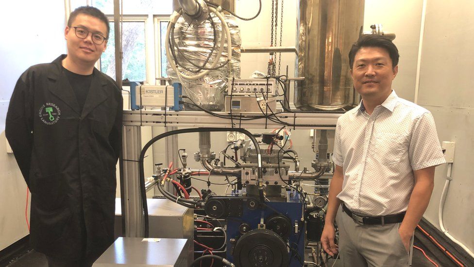 PhD student Xinyu Liu (left) says the UNSW team's research is ahead of other diesel-hydrogen projects