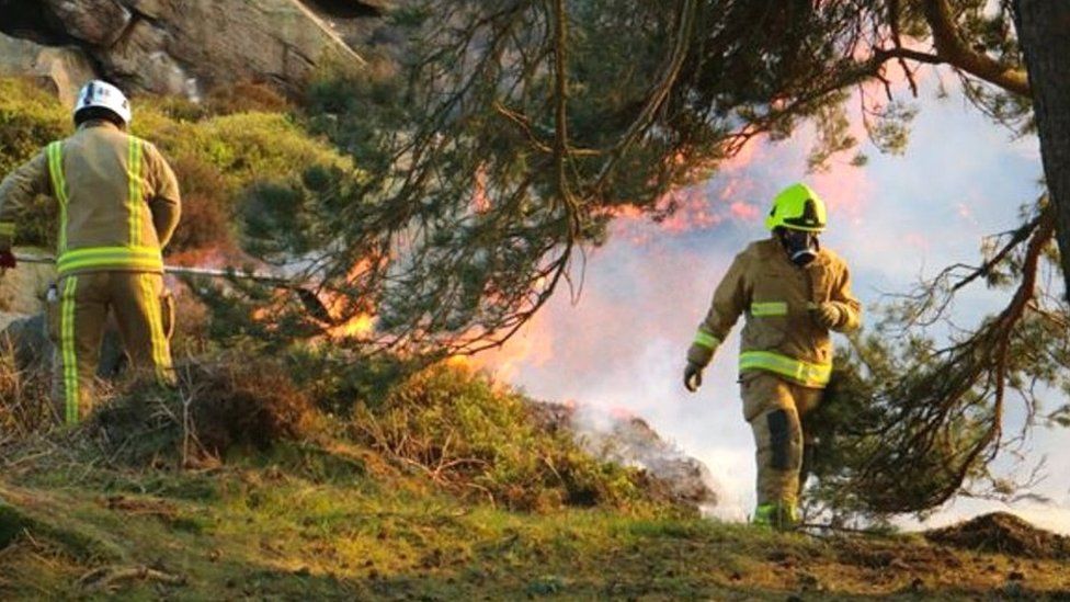 Firefighters on Ilkley Moor