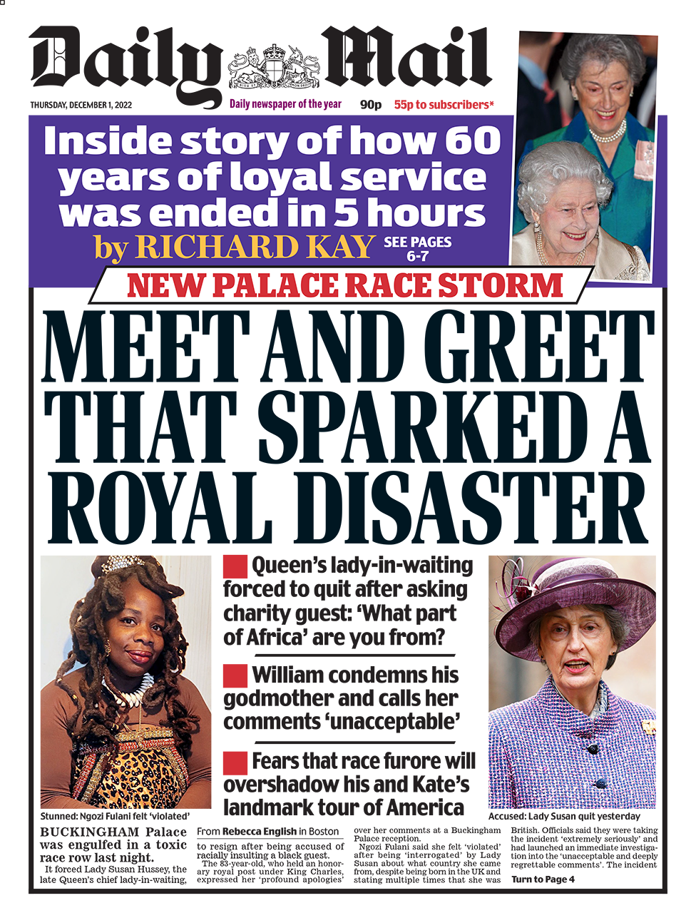 Заголовок на первой странице Daily Mail гласит: «Встреча и приветствие, которое спровоцировало королевскую катастрофу»