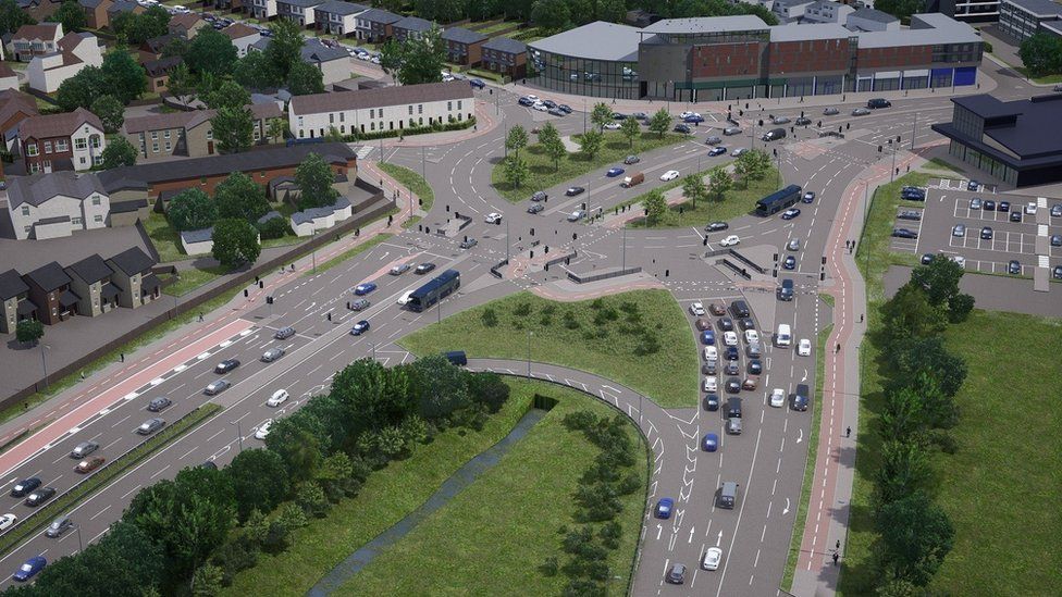 An artist's impression of how the Army and Navy junction in Chelmsford will look from above when it is remodelled as a "hamburger" roundabout