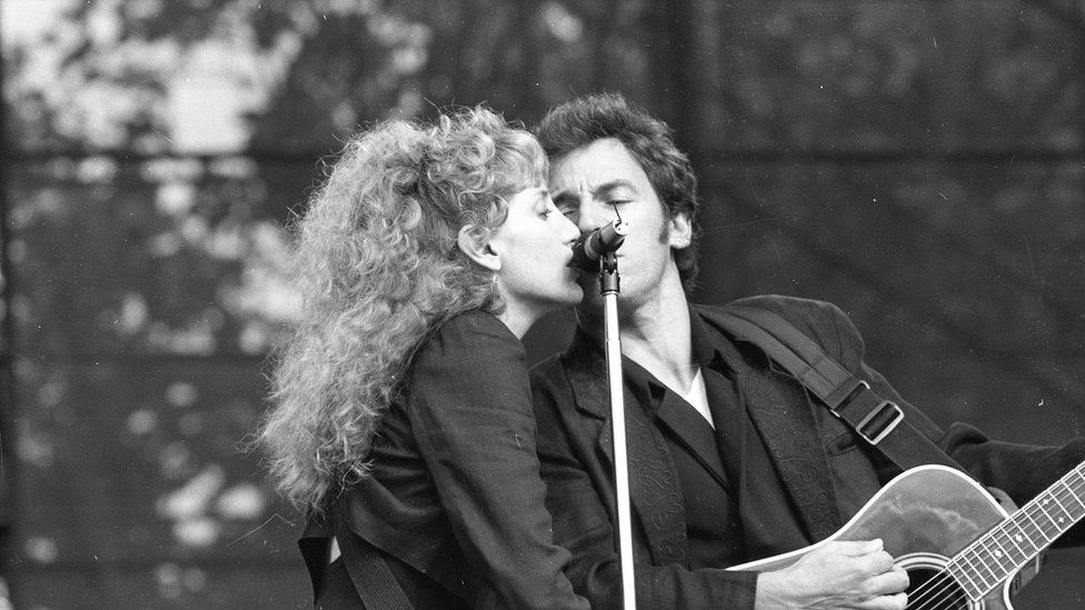 Bruce Springsteen and Patti Scialfa perform at the RDS in Dublin in July 1988