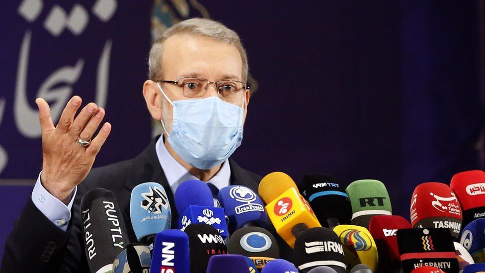 Ali Larijani speaks at a news conference in Tehran, Iran (15 May 2021)