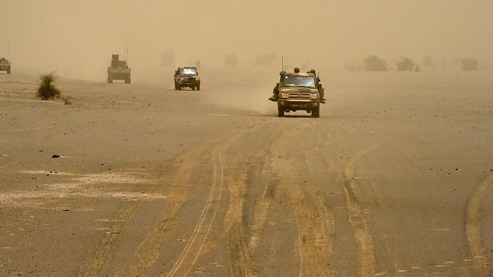 Vehicles carrying French and Malian soldier in the northern Timbuktu region of Mali - 2015