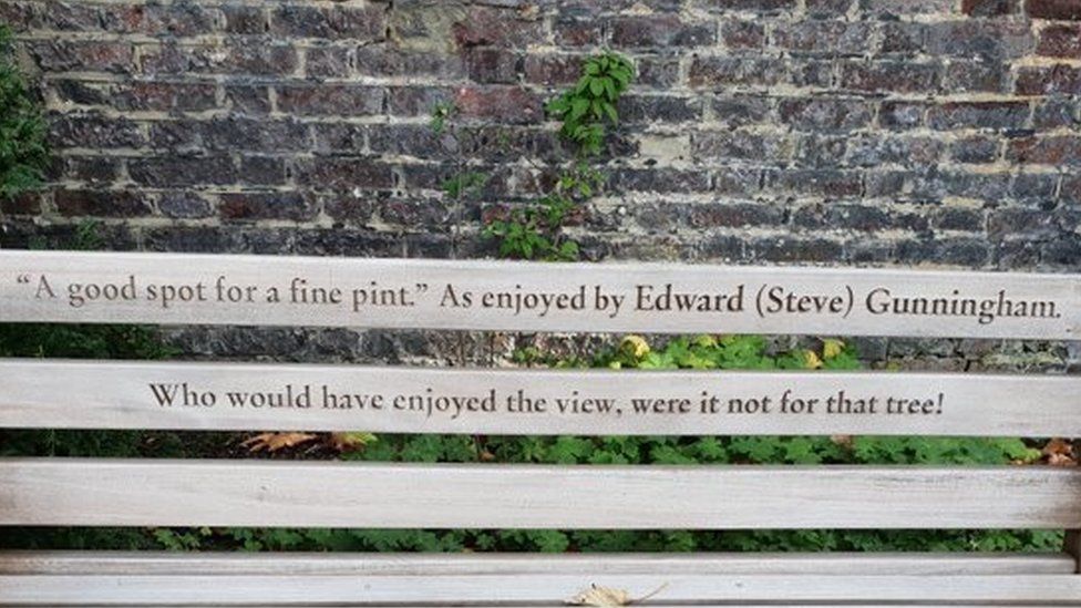 Преданность скамейке, которая говорит: «Хорошее место для пинты хорошей». Как любил Эдвард (Стив) Ганнингем. Кто бы наслаждался видом, если бы не это дерево!