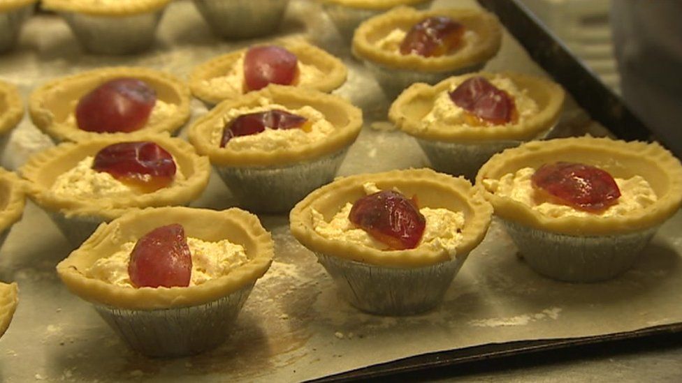 Denbigh plum tarts on a baking tray