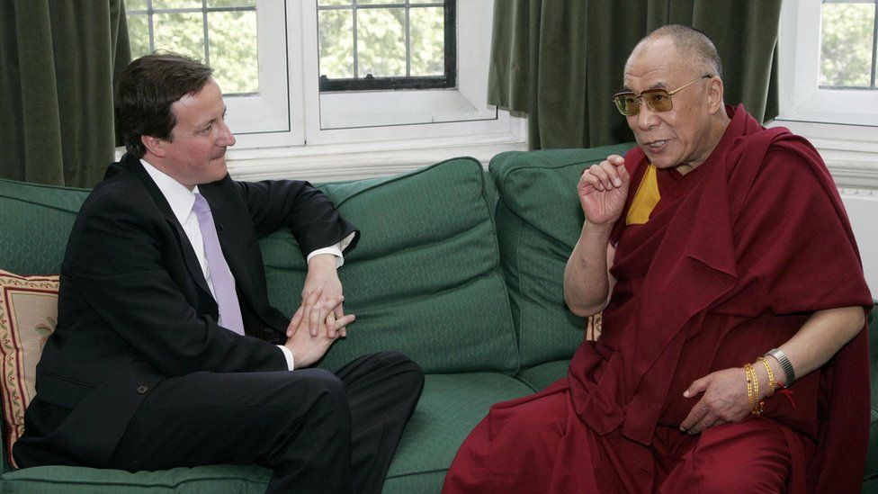 Conservative party leader David Cameron meets with the Dalai Lama at the Houses of Parliament in London in 2008