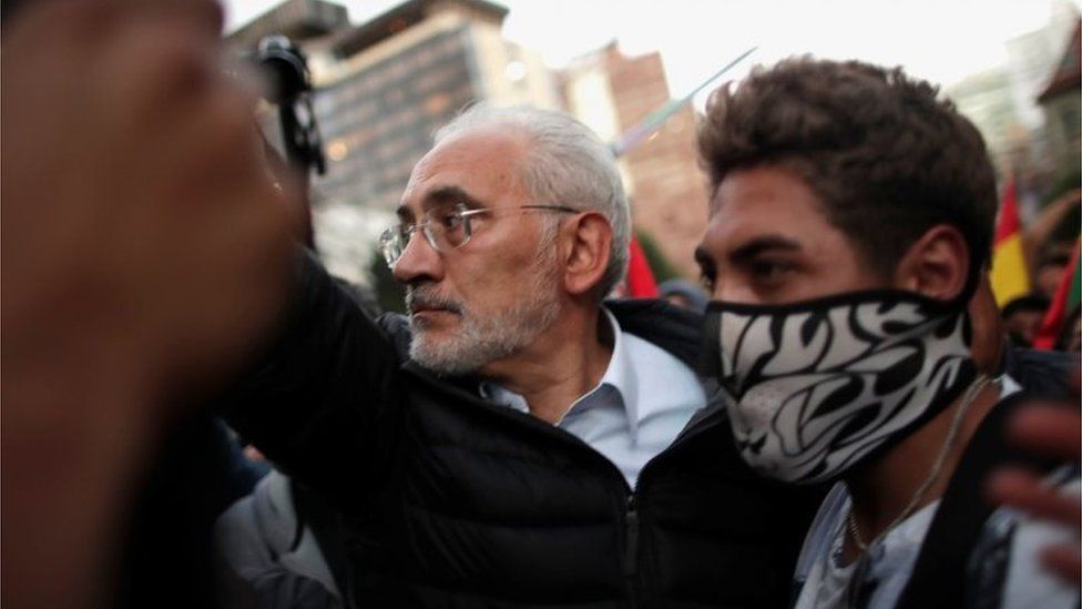 Bolivian presidential candidate Carlos Mesa looks on at a protest in La Paz, Bolivia on 22 October, 2019.